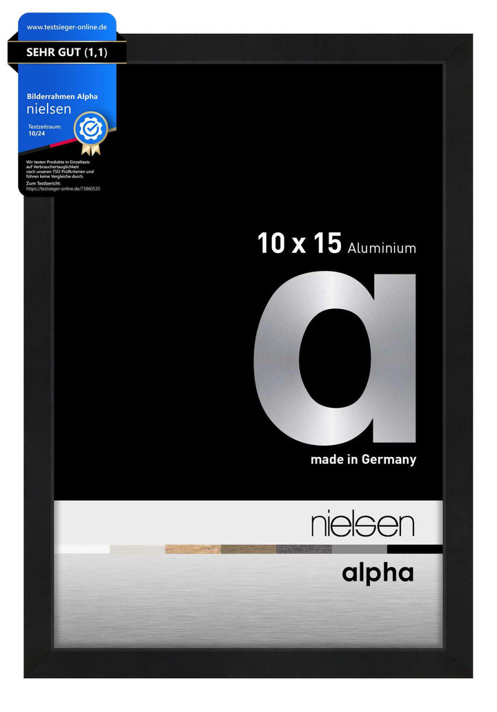 nielsen Bilderrahmen, 10 x 15 cm, Aluminium, Schwarz matt, Fotorahmen zum Auftstellen und Aufhängen