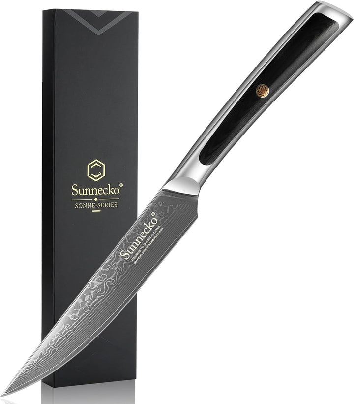 Sunnecko 12,7cm Damast Steakmesser - Profi Damastmesser Damastmesser Scharf Messer mit Ergonomischer