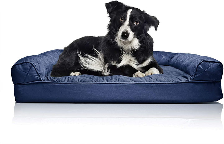 Furhaven Large Orthopedic Dog Bed Quilted Sofa-Style w/Removable Washable Cover - Navy, Large Navy L