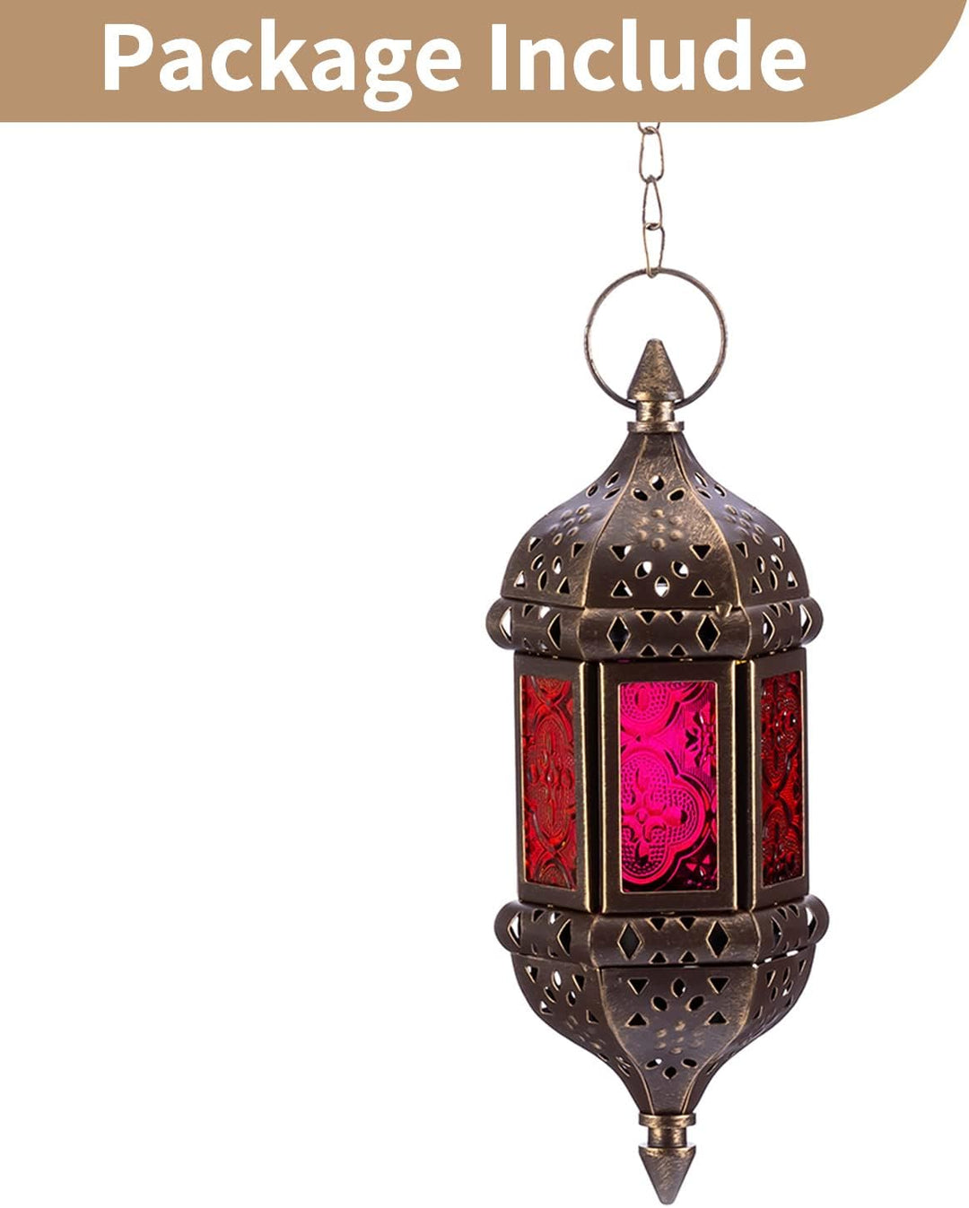 Nuptio Marokkanische Kerze Laterne Hängend Teelicht Kerzenhalter Metall & Glas Ramadan Lampe Braun D