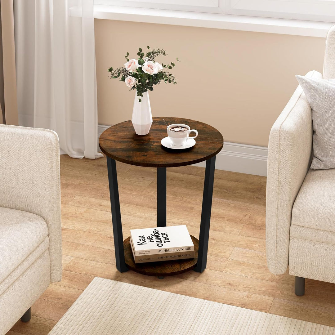WOLTU Couchtisch rund, Beistelltisch modern, Wohnzimmertisch klein, Sofatisch mit 2 Ablagen, Wohnzim