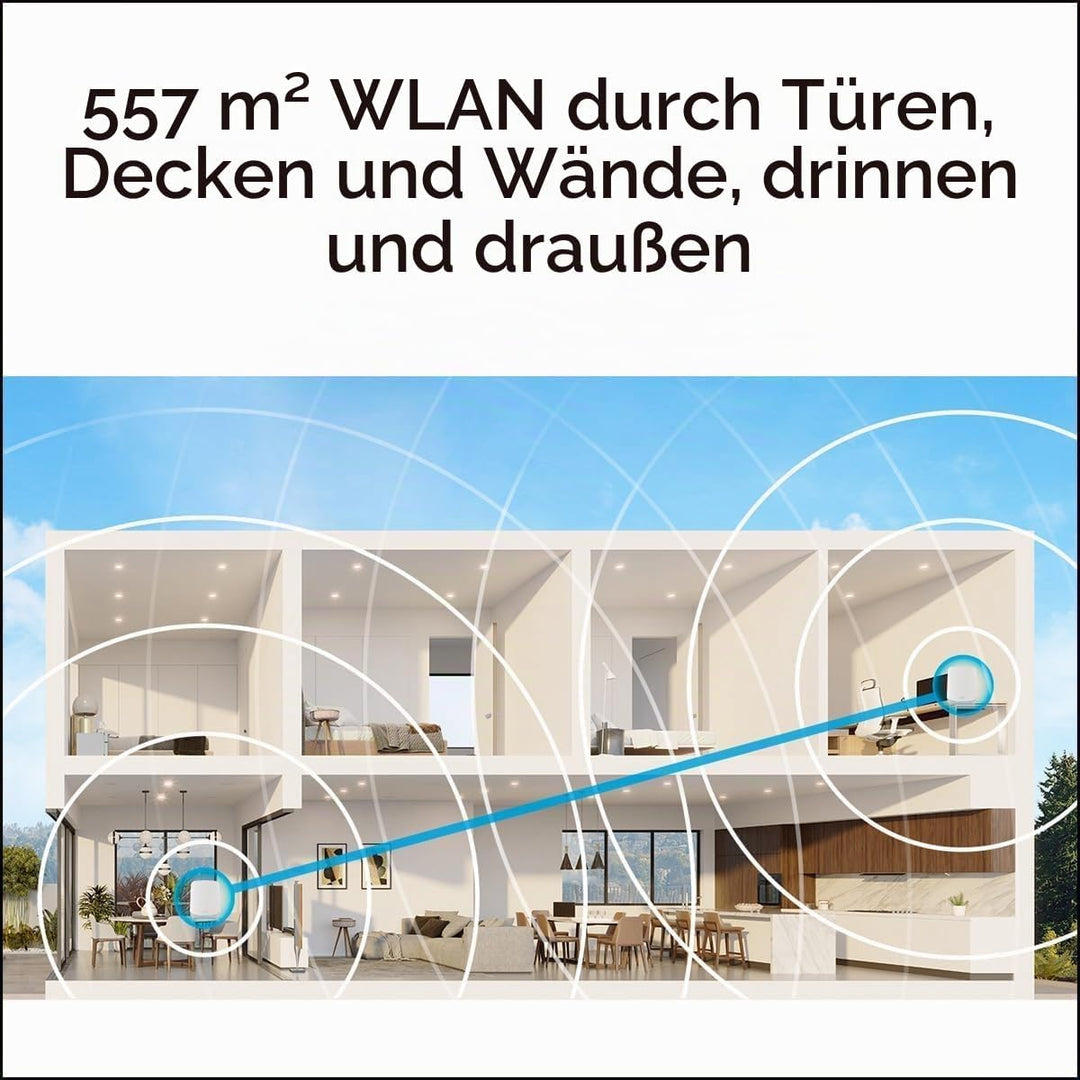NETGEAR Orbi RBK763S WiFi 6 Mesh WLAN System (5400 MBit/s Geschwindigkeit, TriBand WiFi 6 Router + 2