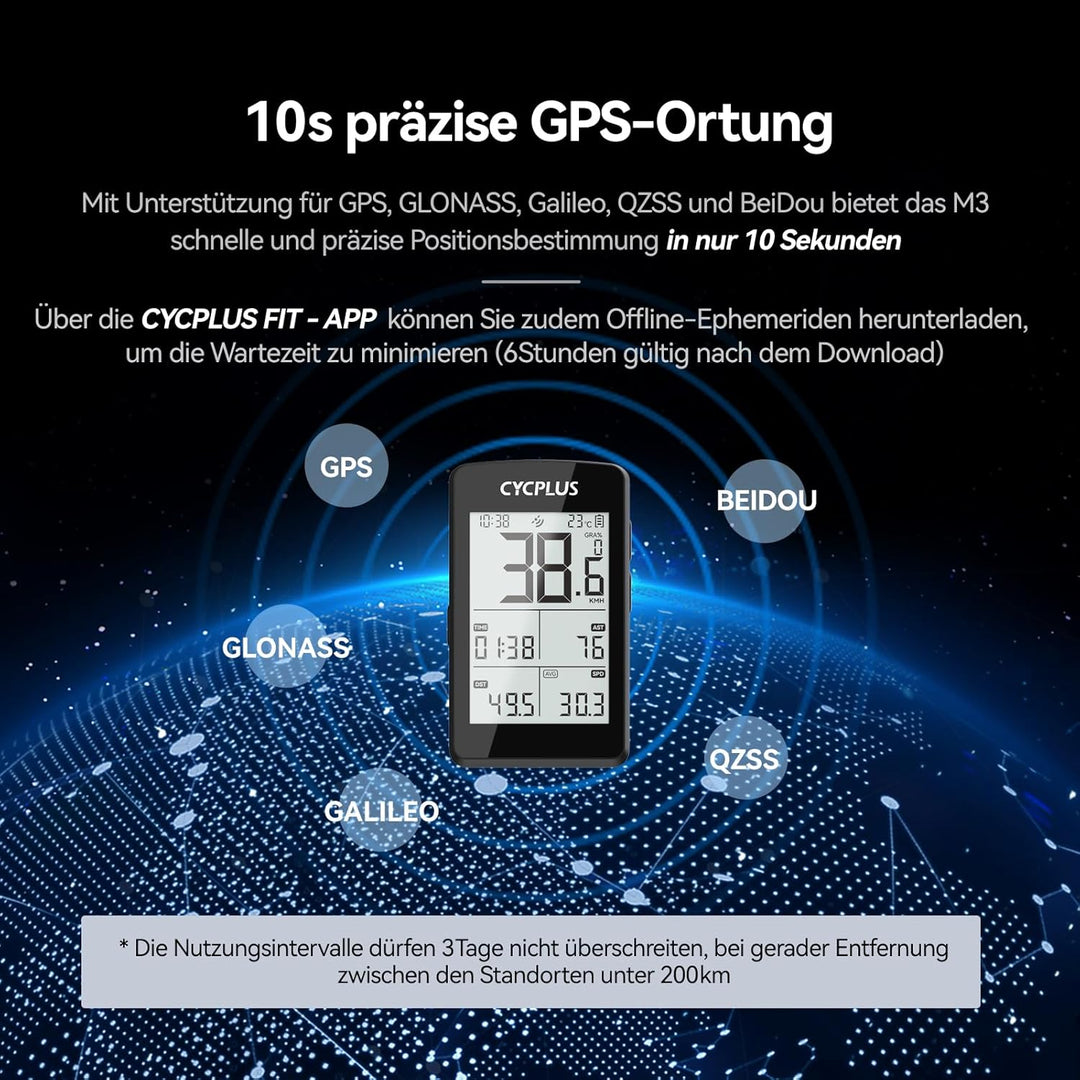 CYCPLUS GPS Fahrradcomputer, ANT+ Fahrradcomputer GPS mit Bluetooth5.0, 2,8-Zoll-LCD-Bildschirm, Fah