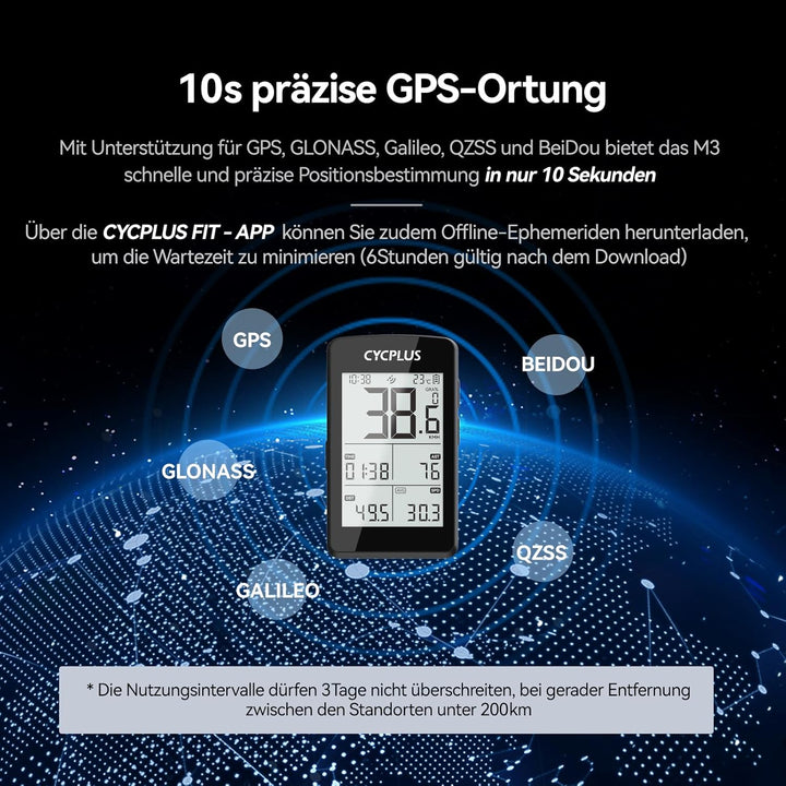 CYCPLUS GPS Fahrradcomputer, ANT+ Fahrradcomputer GPS mit Bluetooth5.0, 2,8-Zoll-LCD-Bildschirm, Fah