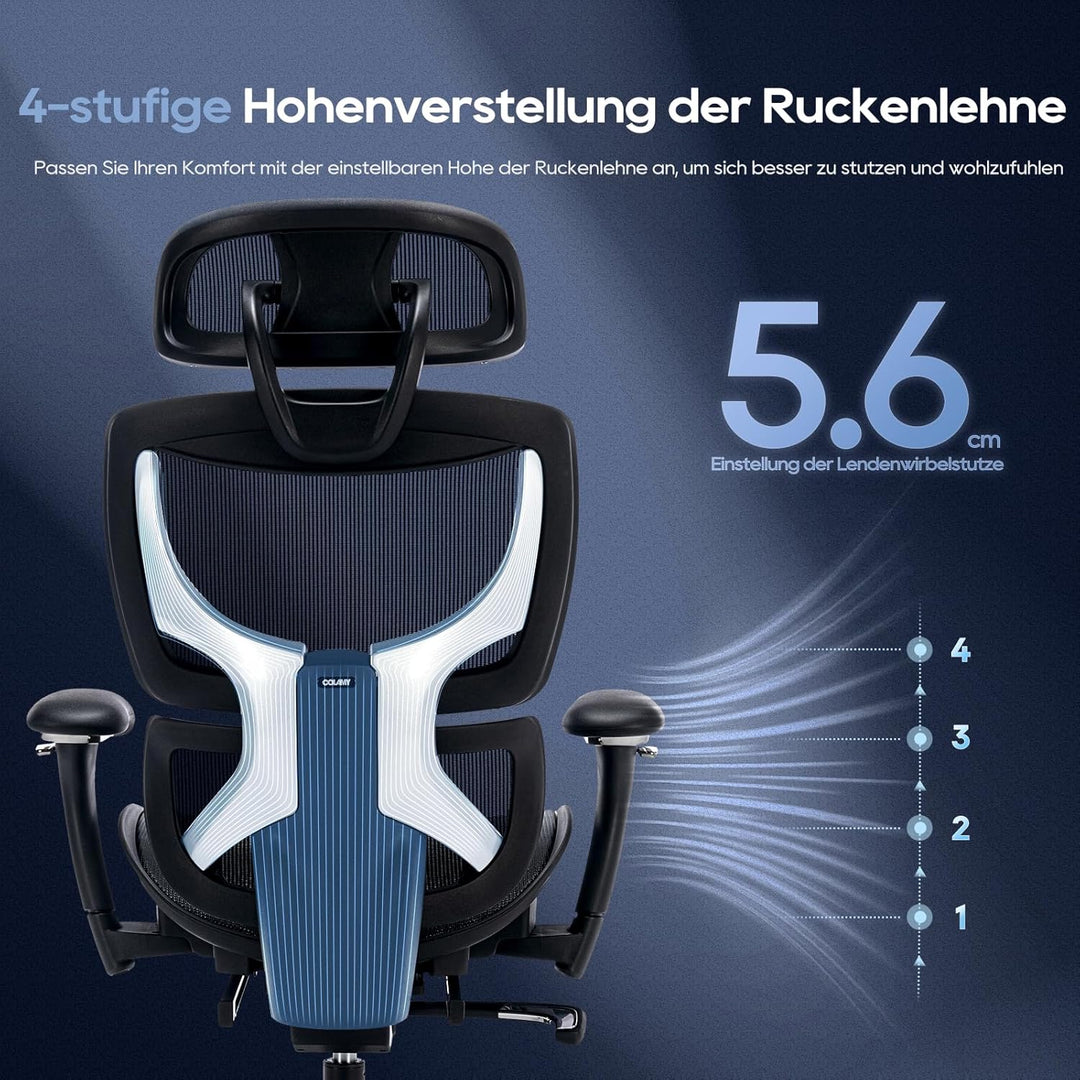 COLAMY Ergonomischer Bürostuhl mit Fussstütze – Chefsessel mit hoher Rückenlehne, Verstellbarer Kopf