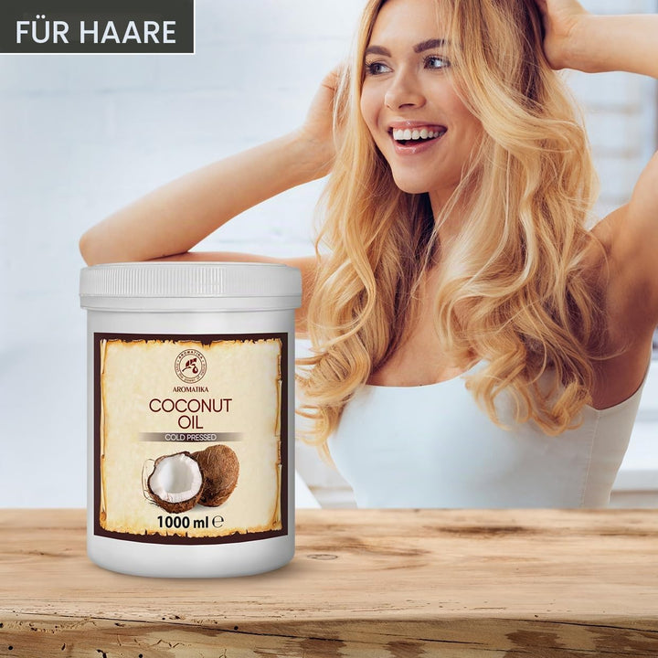 Kokosöl 1000ml - Cocos Nucifera - Indonesien - Kaltgepresst - Reines Kokosnussöl - Unraffiniert - In