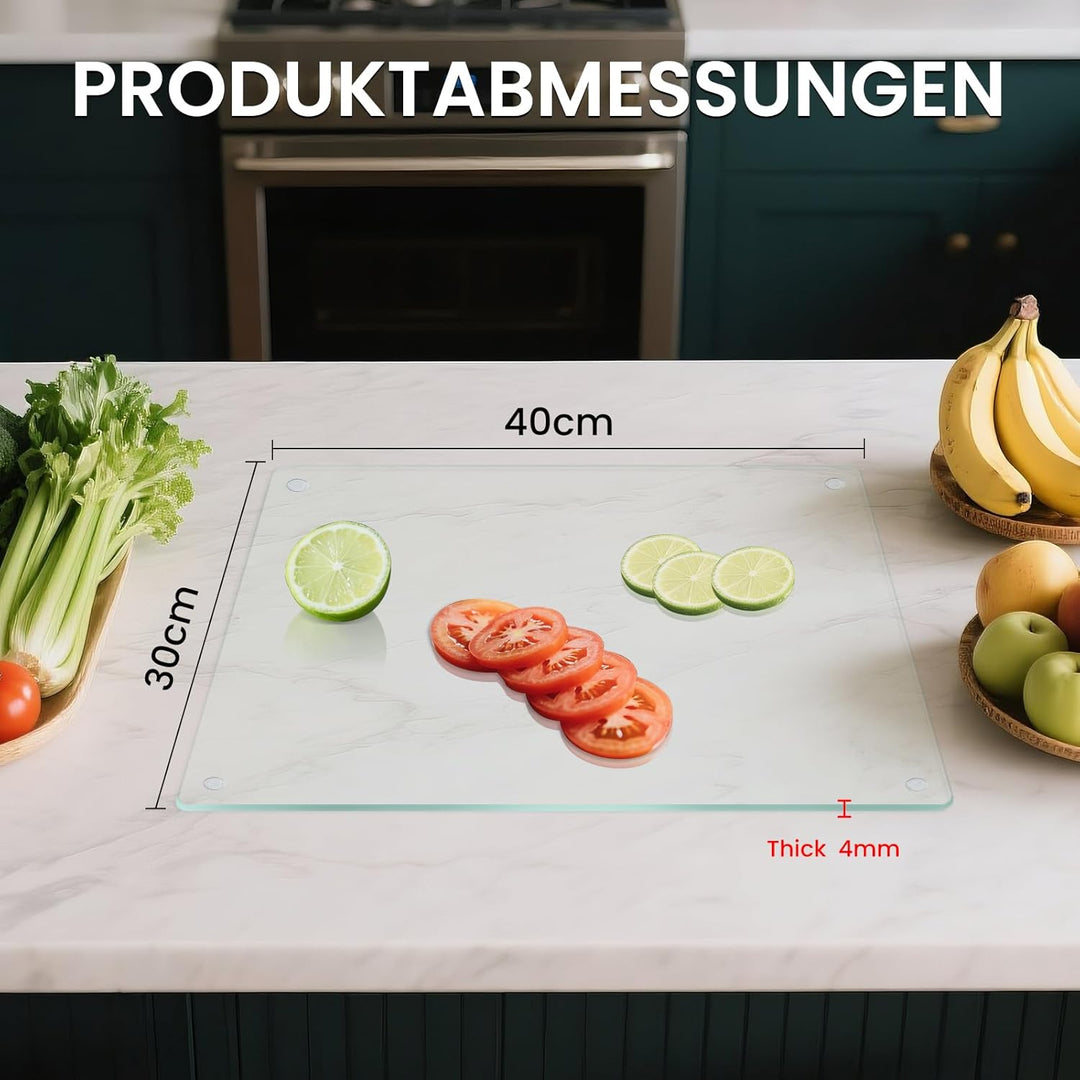 Schneidebrett Glas 40x30 cm – Grosses Glasschneidebrett Transparent aus gehärtetem Sicherheitsglas –
