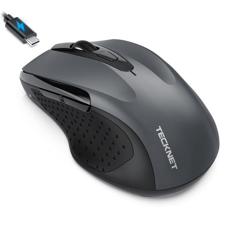 TECKNET Bluetooth Maus mit Jiggler, Wiederaufladbare Maus Kabellos(DREI Modi: BT 5.0/3.0 + 2.4G), 48