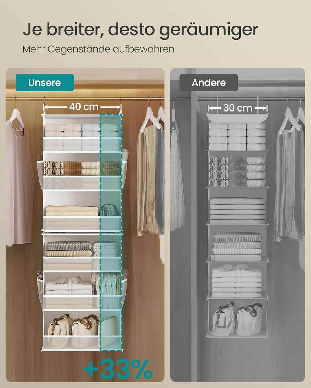 SONGMICS Hängeorganizer, Schrank-Organizer, Hängeregal aufteilbar, Hängeaufbewahrung, faltbar und pl