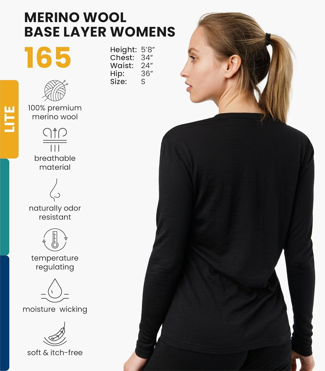 Merino.tech Merino Shirt Damen Langarm - Premium 100% Merino Unterwäsche Damen Leichte, Mittel, Schw