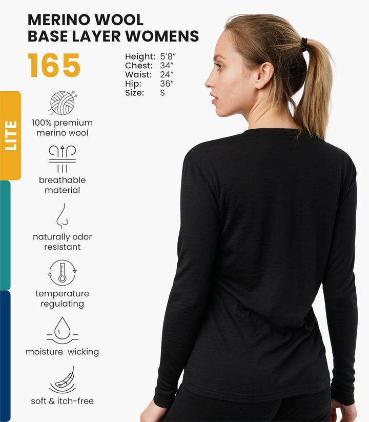 Merino.tech Merino Shirt Damen Langarm - Premium 100% Merino Unterwäsche Damen Leichte, Mittel, Schw