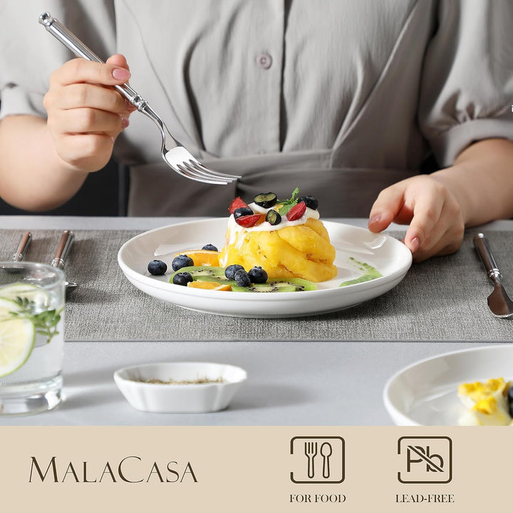MALACASA, Serie REG, 21,5 x 2,8 cm Dessertteller-Set mit 6 Stück, Cremeweisses Porzellan-teller-Set,