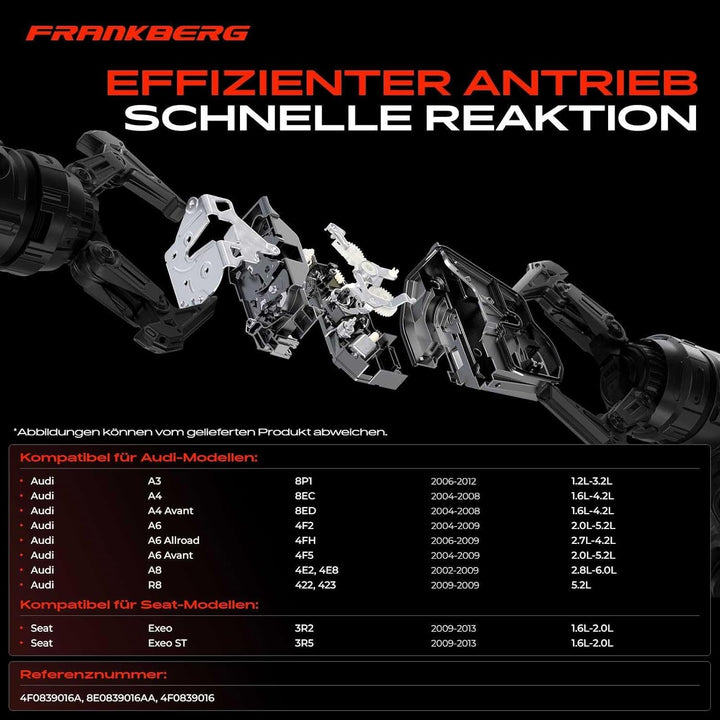 Frankberg 1x Türschloss Stellmotor Hinten Rechts Kompatibel mit A3 2006-2013 A4 2002-2009 A6 2004-20