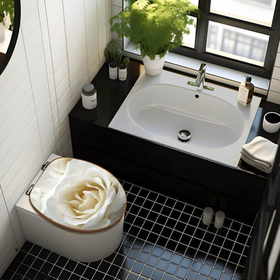 banjado® Design WC Sitz Bambus Absenkautomatik mit Motiv White Roses/Toilettendeckel mit Absenkautom