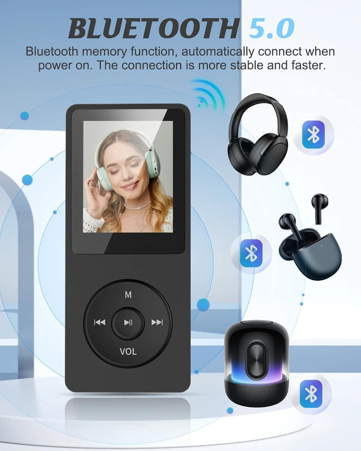 Bluetooth 5.0 MP3 Player mit 70 Stunden Wiedergabezeit, 32GB Speicher, Verlustfreier Klang, HD Lauts