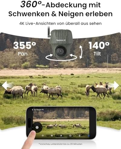 Reolink 4K 3G/4G LTE PTZ Überwachungskamera Aussen mit SIM-Karte, Wildkamera mit Bewegungsmelder Nac
