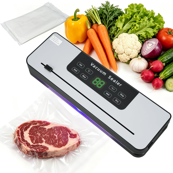 Vakuumierer 6-in-1 für nasse und trockene Lebensmittel | Temperaturregelung, Schneidemesser, 50 Vaku