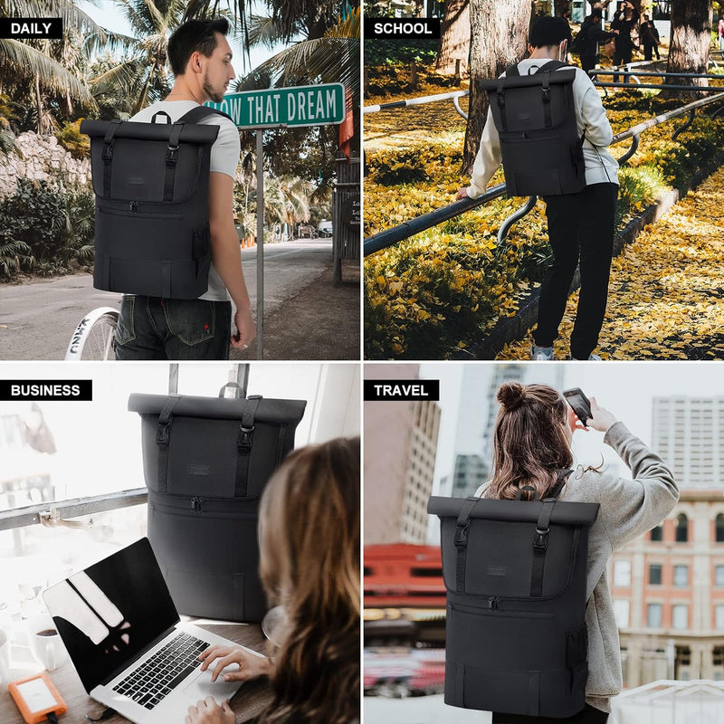 LOVEVOOK Rucksack Damen Herren gross Wasserdichter Laptop Rucksack 17,3 Zoll Rolltop Rucksäcke Schul