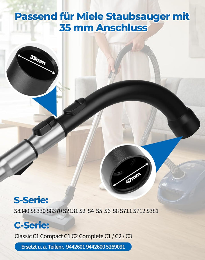 Ersatzteile Set für Miele Staubsauger, Teleskoprohr 35 mm mit sicherem Klicksystem + Handgriff mit S