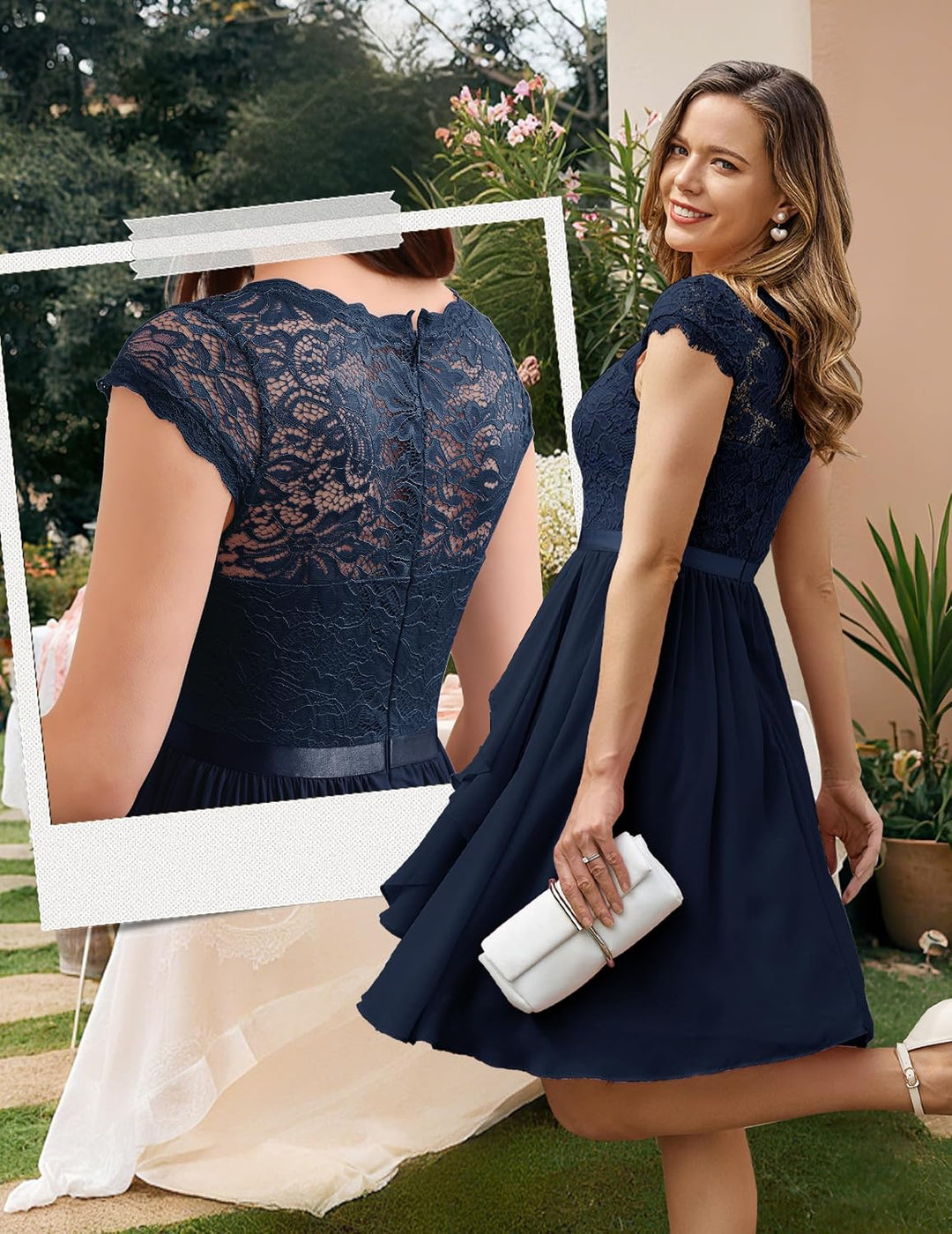 Wedtrend Cocktailkleid Damen Knielang Abendkleid Elegant für Hochzeit Elegant A Linie Rüschenkleid M