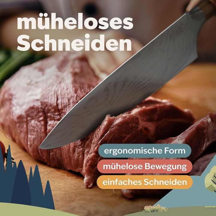 kjøk Premium Kochmesser Härte 58±2 HRC Chefmesser Klingenlänge 20 cm ergonomischer Olivenholz Griff