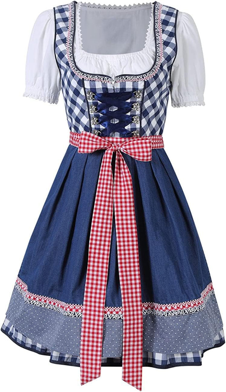 chuangminghangqi Oktoberfest Damen Outfit Dirndl Damen Midi Kariert Kleid Hochzeit Gast Dirndlbluse
