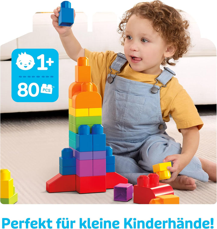 MEGA BLOKS Fisher-Price Bausteine für Kleinkinder, grosser Bausteinebeutel mit 80 Teilen und Aufbewa
