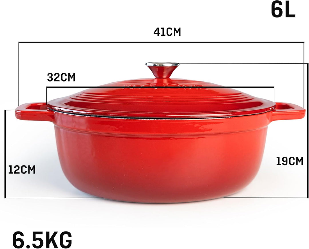 VeoHome Gusseisentopf 6L Ovale Rot| Bräter | Gusseisen Topf Grün - Schmortopf |Bratentopf | Bratpfan
