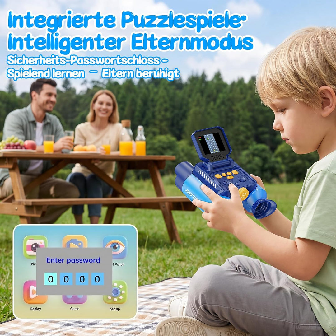 Interaktives Fernglas Kinder mit Nachtsicht, Kamera, Video(Blau) | Kinderfernglas mit 10-facher Verg