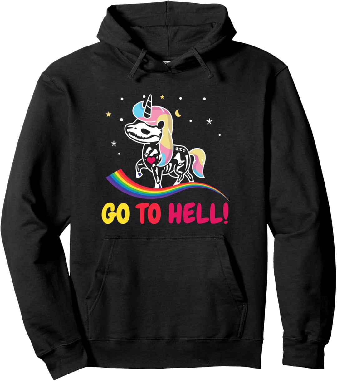 Go to hell gehe in die Hölle Einhorn und Regenbogen Pullover Hoodie