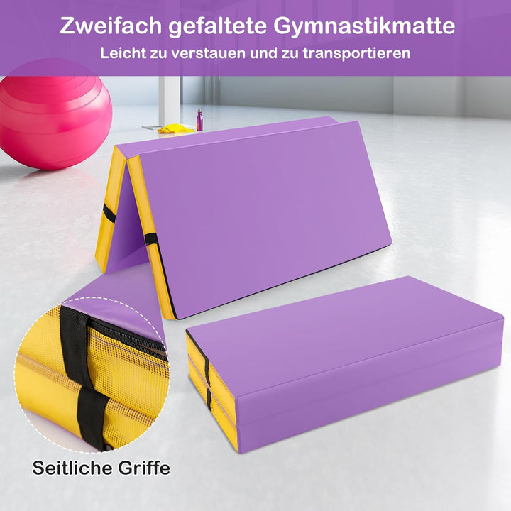 GYMAX Weichbodenmatte, 122 x 122 x 10 cm Klappbare Turnmatte mit Kunstlederbezug & Tragegriffen, Gym