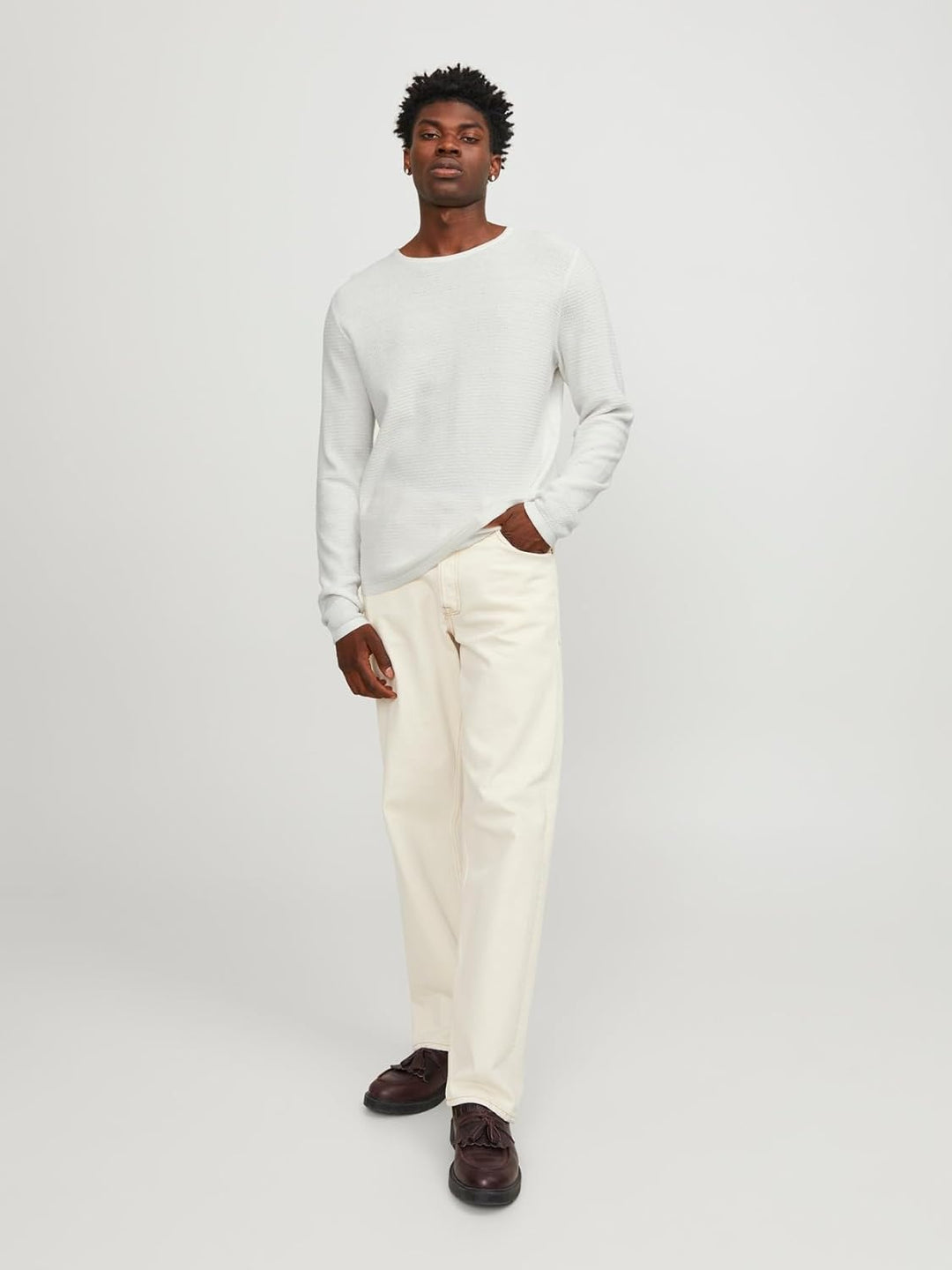 JACK & JONES Herren Jjegreg Knit Crew Neck Sn Strickpullover, Cloud Dancer