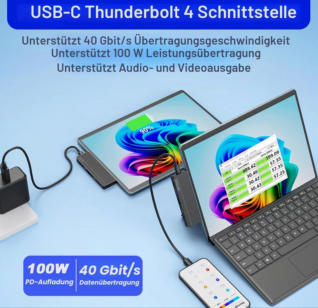 Surface Pro 11/10/9/8/X Docking Station – Surface Pro 9/10/11 Adapter mit 4K HDMI, Thunderbolt 4 (8K