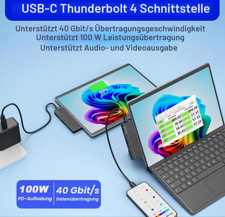 Surface Pro 11/10/9/8/X Docking Station – Surface Pro 9/10/11 Adapter mit 4K HDMI, Thunderbolt 4 (8K