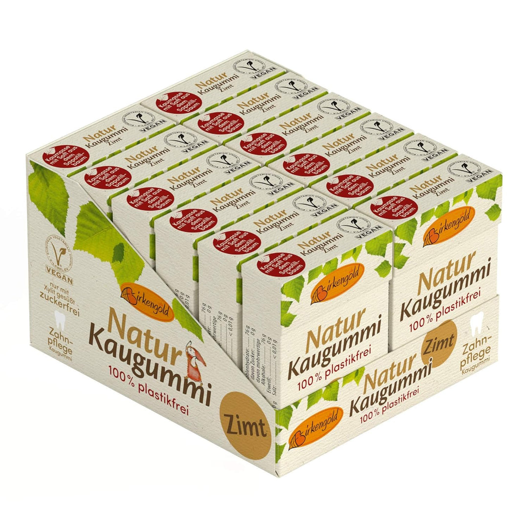 Natürlicher Kaugummi Zimt | 12 Stk. | Ohne Plastik | Xylit Kaugummi | Chicle Kaumasse | Zahnpflegend
