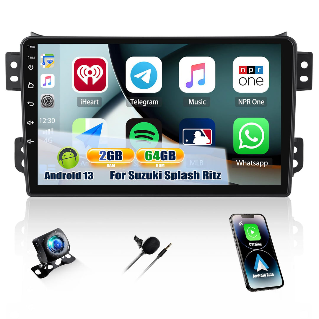 CAMECHO 2+64G 9 Zoll Android 13 Autoradio für Suzuki Splash Ritz/Opel Agila 2004-2014 mit Rückfahrka