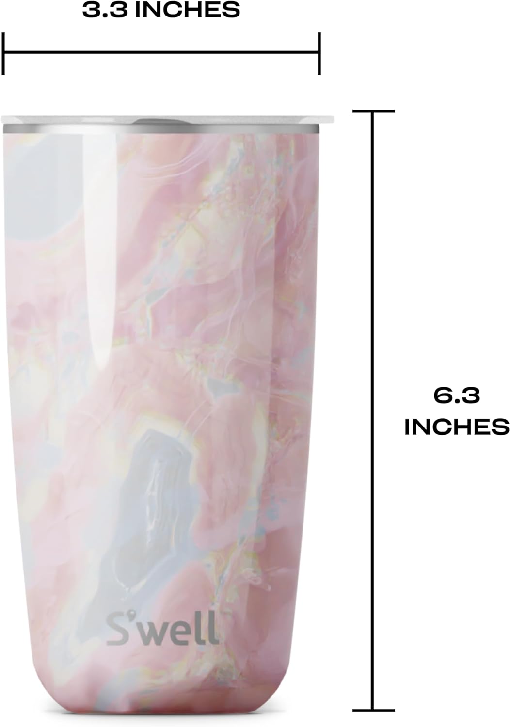 S'well Tumbler mit Deckel, 530ml, Geode Rose, BPA/BPS-freier dreifach vakuumisolierter Reisebecher m