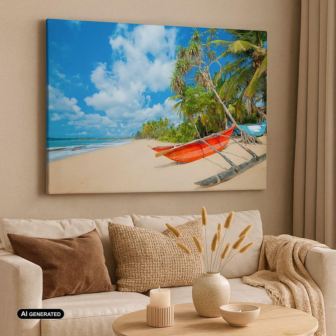 ARTTOR Bilder auf Leinwand 100x70cm Leinwandbild Golf Ozean Palme Boot Gross Wanddeko Bild Schlafzim
