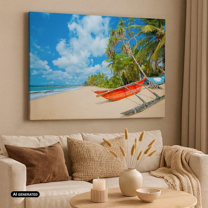ARTTOR Bilder auf Leinwand 100x70cm Leinwandbild Golf Ozean Palme Boot Gross Wanddeko Bild Schlafzim