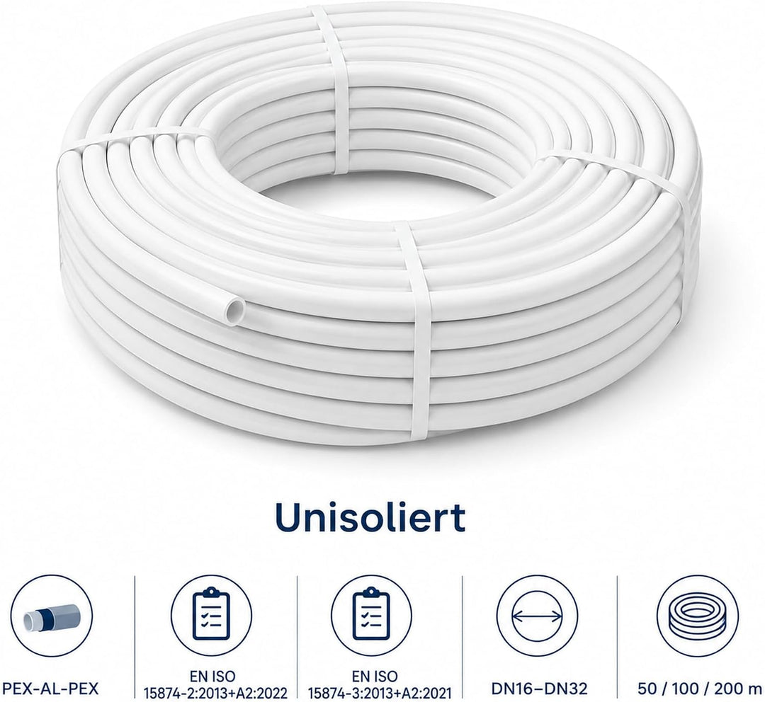 Alu-Verbundrohr (200 m, 16x2 mm) - Mehrschichtverbundrohr für Heizung und Trinkwasser - Korrosionsbe