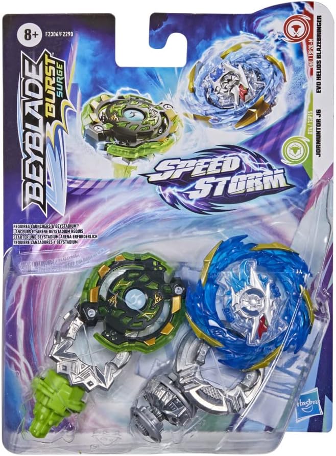 Hasbro Beyblade Surge Speedstorm Evo Helios Blazebringer und Jormuntor J6 Kreisel Doppelpack – Battl