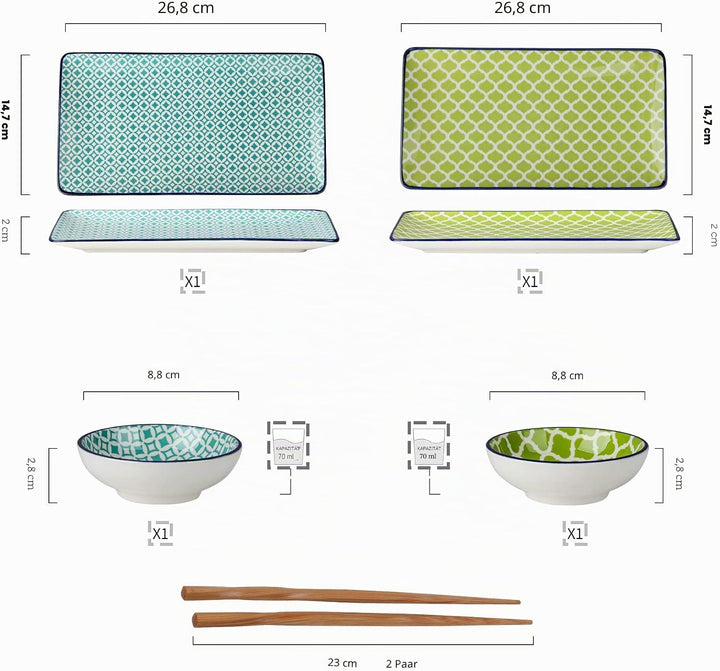 vancasso Sushi Set porzellan, MACARON japanische Ess Service, 6-teilig Geschirr-Set für 2 Personen M
