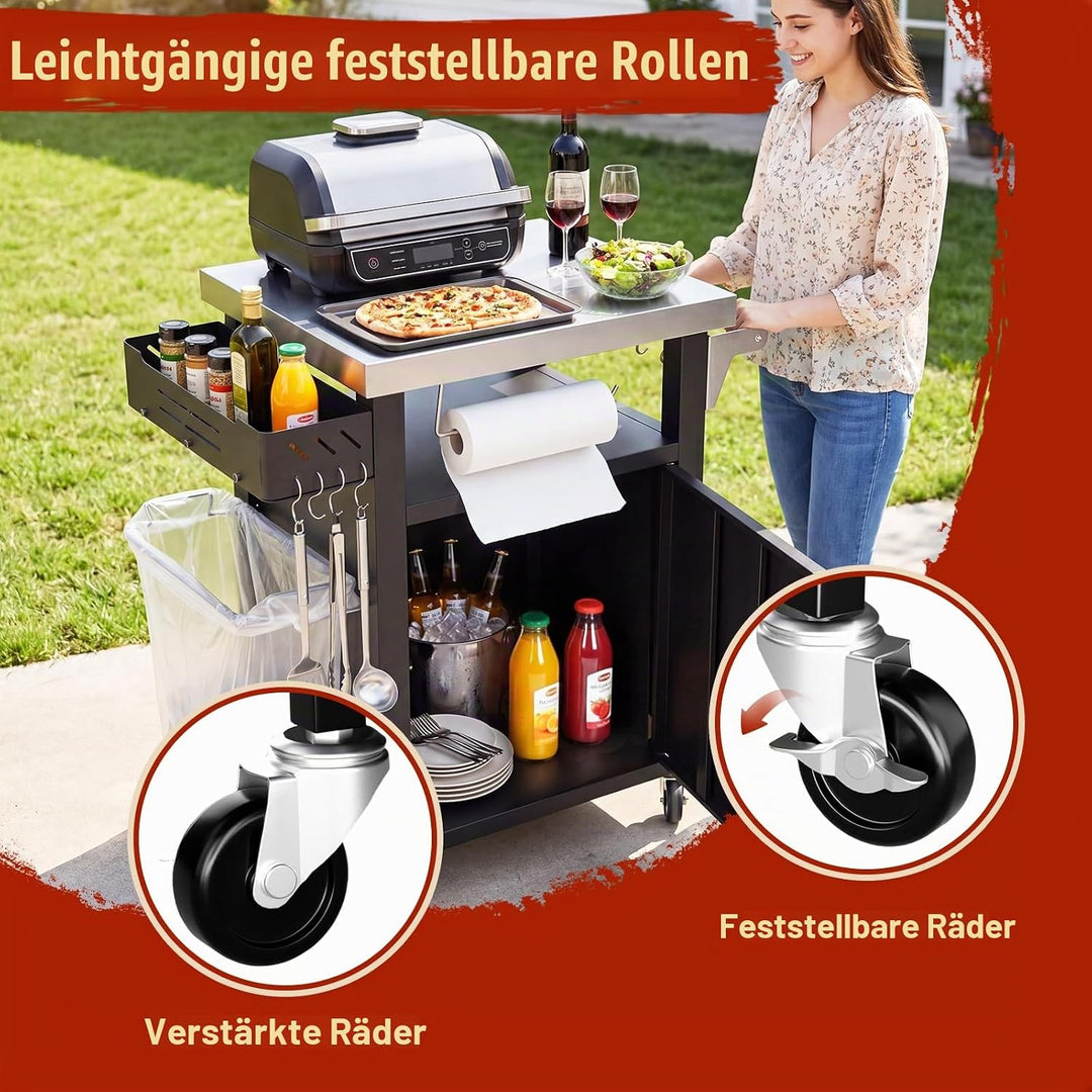 Denmay Grilltischwagen Outdoor Küchenwagen, Tragbarer Grillwagen für Onni Pizzaöfen, Grillständer fü