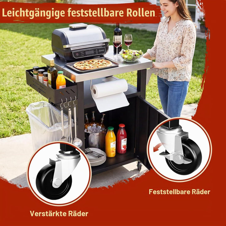 Denmay Grilltischwagen Outdoor Küchenwagen, Tragbarer Grillwagen für Onni Pizzaöfen, Grillständer fü