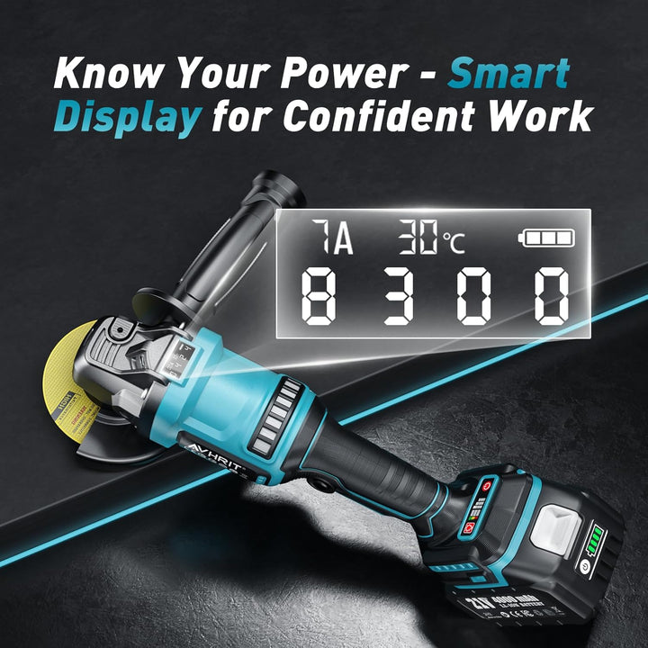 Akku Winkelschleifer, 125mm Akku Trennschleifer mit 1 Stück 4000mAH Akku, LED-Anzeige, Bürstenloser