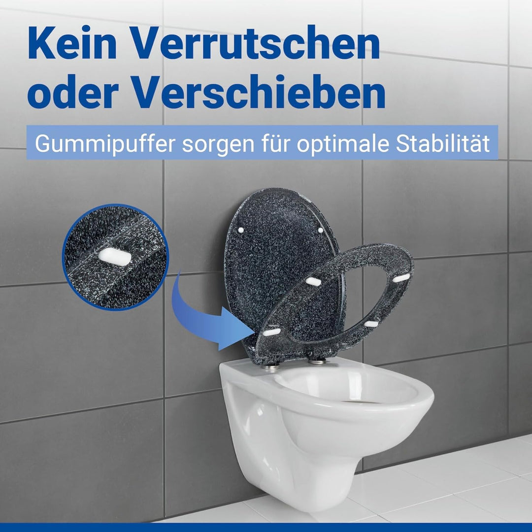 WENKO WC-Sitz Ottana Granit, hygienischer Toilettensitz mit Absenkautomatik, WC-Deckel mit Fix-Clip