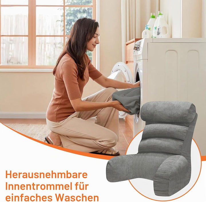 Lesekissen mit RüCkenlehne für Erwachsene mit Armlehnen Abnehmbarer Waschbarer Bezug RüCkenstüTze Ge