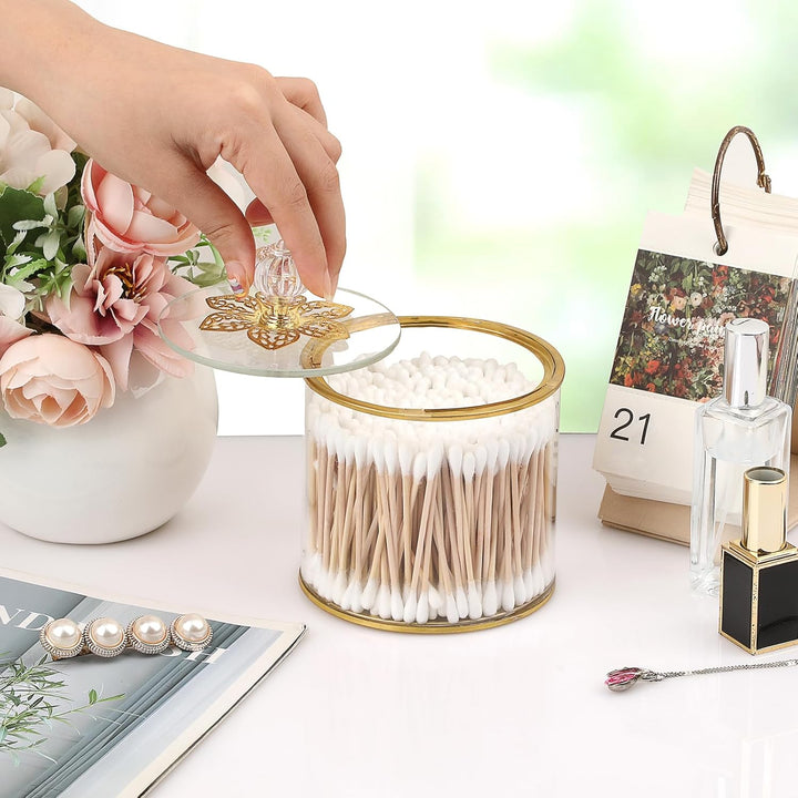 Wattestäbchen box aus Glas Gold Organizer Wattepads Behälter Box