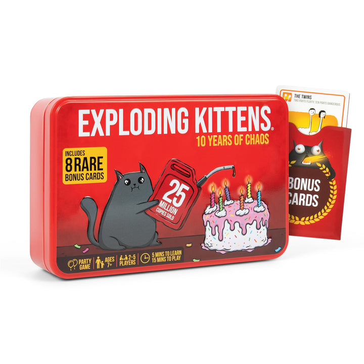 Exploding Kittens -10th Anniversary Collectible Tin (New Edition) – Updated with 8 Legacy Cards – Hi