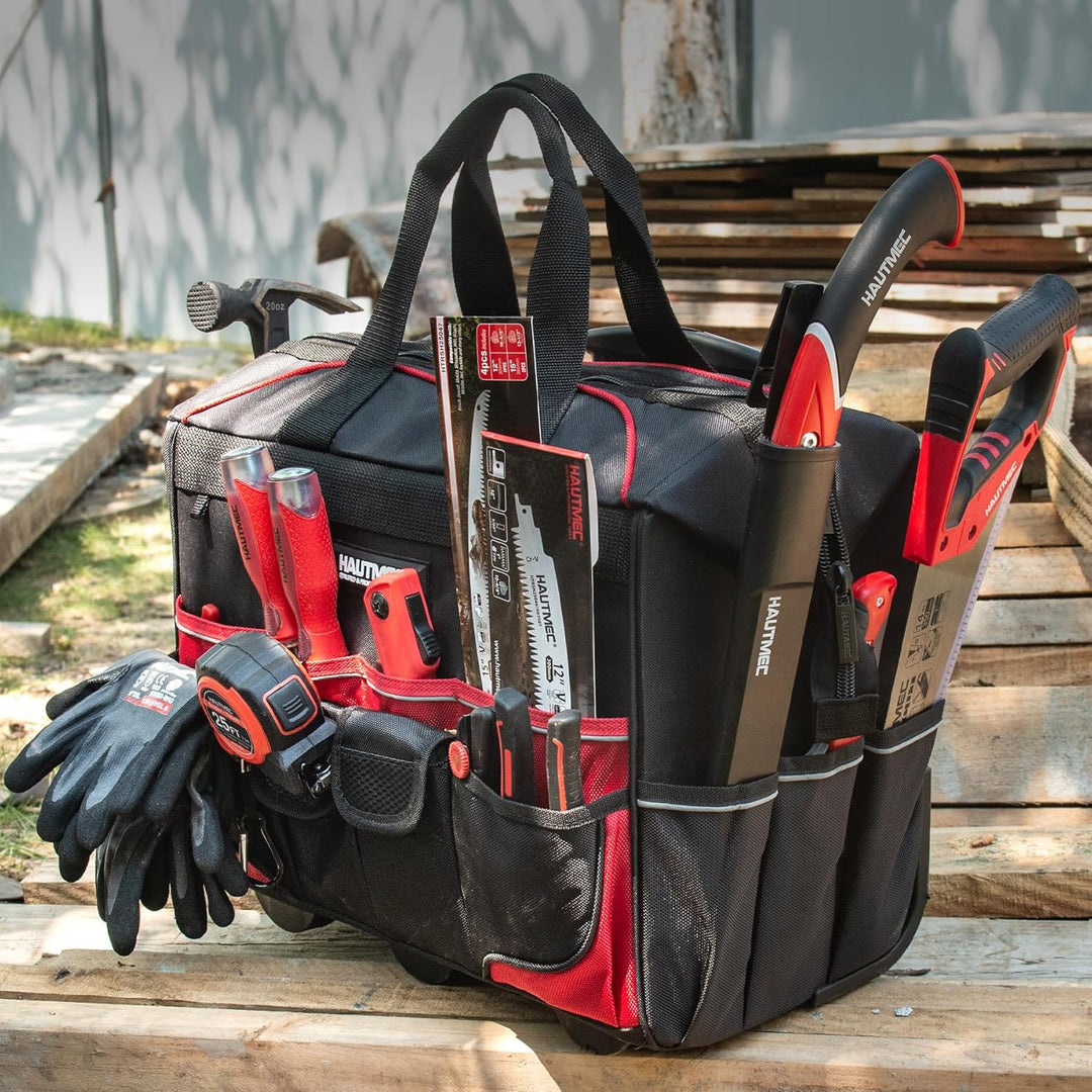 HAUTMEC Professionelle 18-Zoll (46cm) Rollwerkzeugtasche mit breiter Öffnung, Aufbewahrungstasche mi